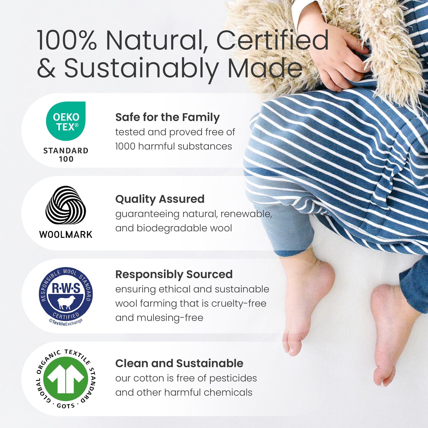 Woolino 4 Season Baby Sleep Bag or Sack with feet, Australian Merino Wool and Organic Cotton, Toddler Sleeping Bag, 18-36m, Space (Glow In The Dark)