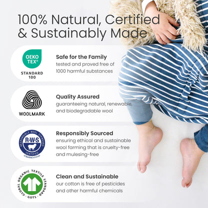 Woolino 4 Season Baby Sleep Bag or Sack with feet, Australian Merino Wool and Organic Cotton, Toddler Sleeping Bag, 18-36m, Space (Glow In The Dark)