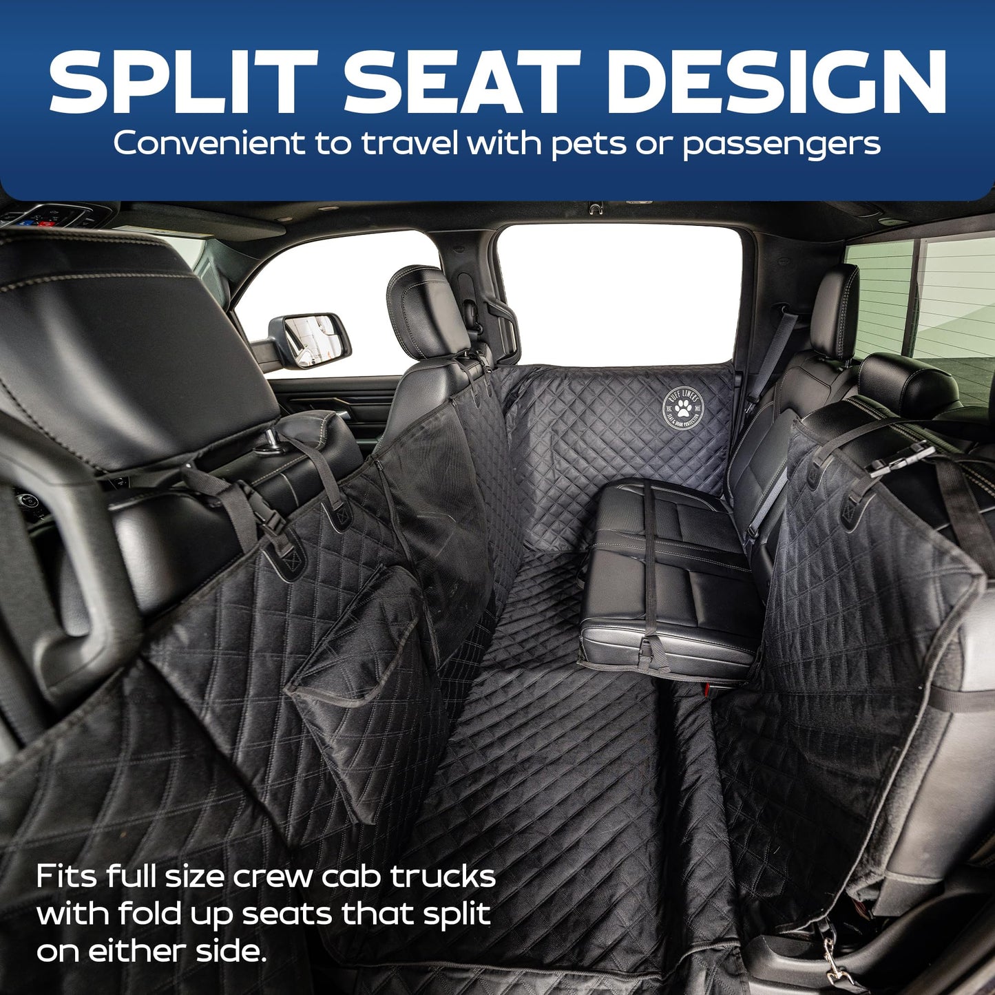 Ruff Liners XL Floor Cover with Door Protection, Black – As Seen on Shark Tank – Fits Full Size Crew Cab Trucks with Fold Up Seats, Waterproof & Machine Washable – Sturdy XL Dog Hammock for Truck