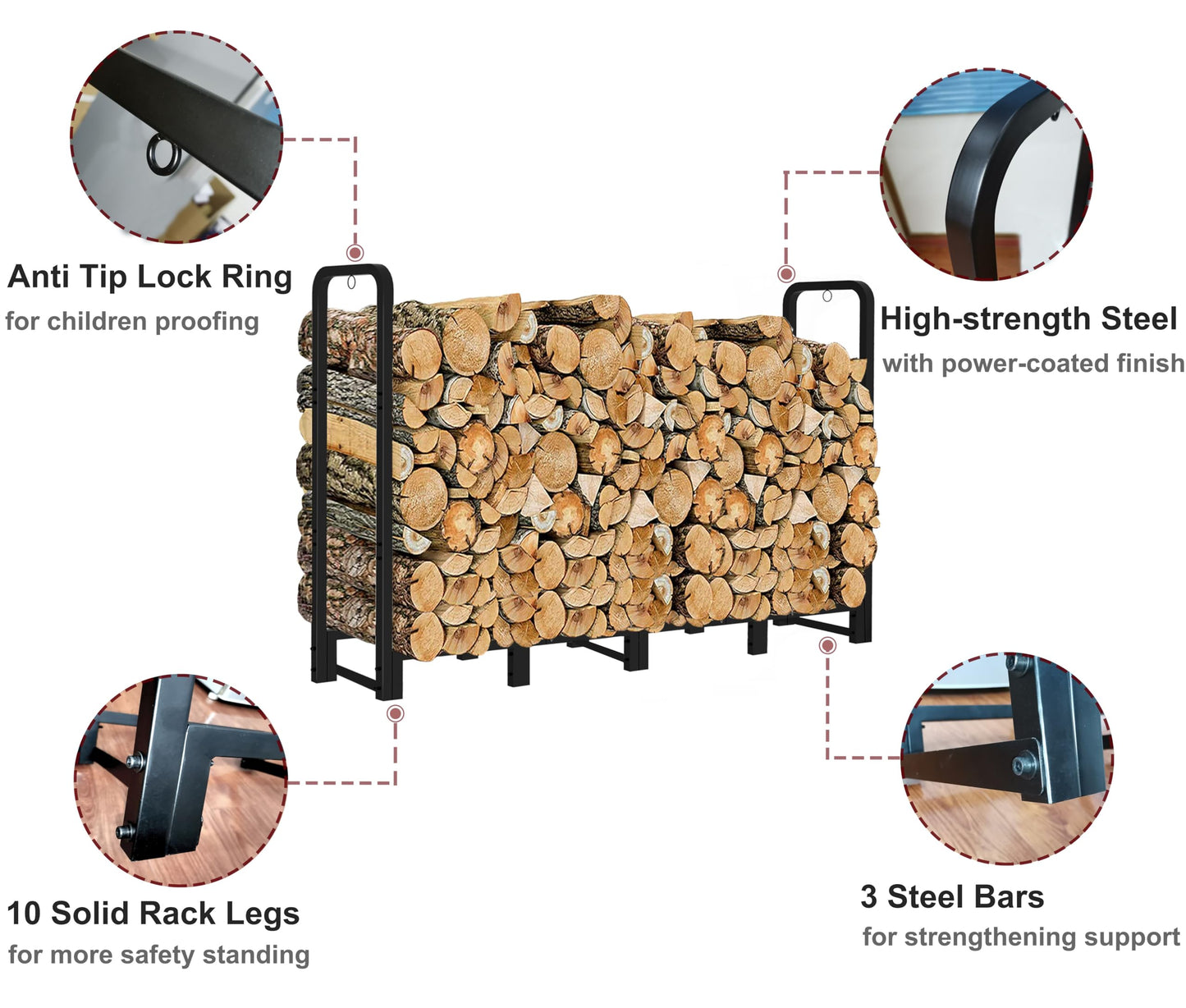 Artibear 8FT Firewood Rack Outdoor with Black Cover, bundle 28In Indoor Fireplace Log Holder with Carrier Bag