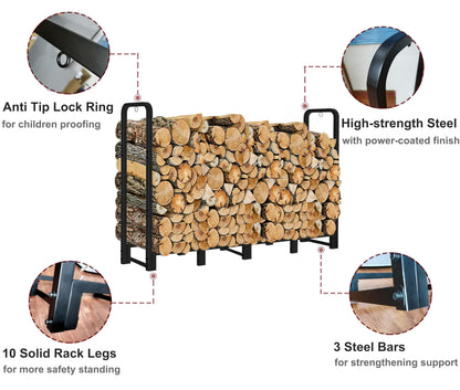 Artibear 8FT Firewood Rack Outdoor with Black Cover, bundle 28In Indoor Fireplace Log Holder with Carrier Bag
