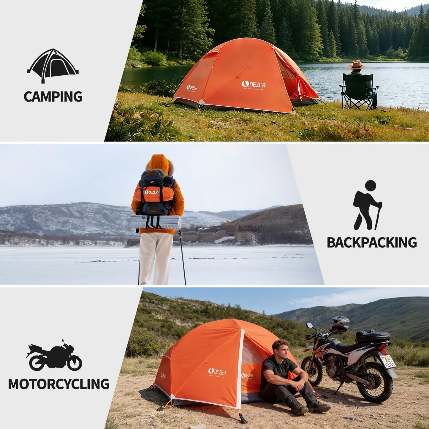 QEZER Camping Tent 1/2 Person Tents Windproof Portable Adults Tents for Camping Hiking Backpacking Traveling Easy Set up (Orange, 2 Person)