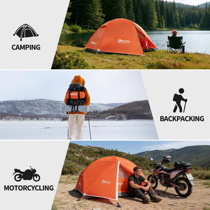 QEZER Camping Tent 1/2 Person Tents Windproof Portable Adults Tents for Camping Hiking Backpacking Traveling Easy Set up (Orange, 2 Person)