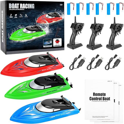 RC Boat 3PACK High Speed Remote Control Boat for Kids &amp Adults 10km/h 2.4G Boats for Pools and Lakes Rechargeable Battery Included