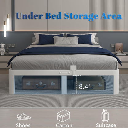 KOSOSO 10 Inch Full Size Bed Frame, White Bed Frame Full with Metal Gaskets, No Box Spring Needed, Rounded Corner Design, Heavy Duty Steel Platform Support,Reserved Holes, Noiseless, Storage Space