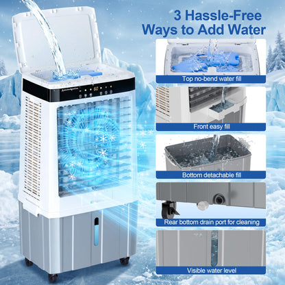 Uthfy 2800 CFM Portable Swamp Cooler, Evaporative Air Cooler for Room with 9.5 Gal Detachable Water Tank, 120 Oscillating Outdoor Cooling Fan, Remote, 12H Timer, 4 Ice Packs for Indoor, Garage, Patio