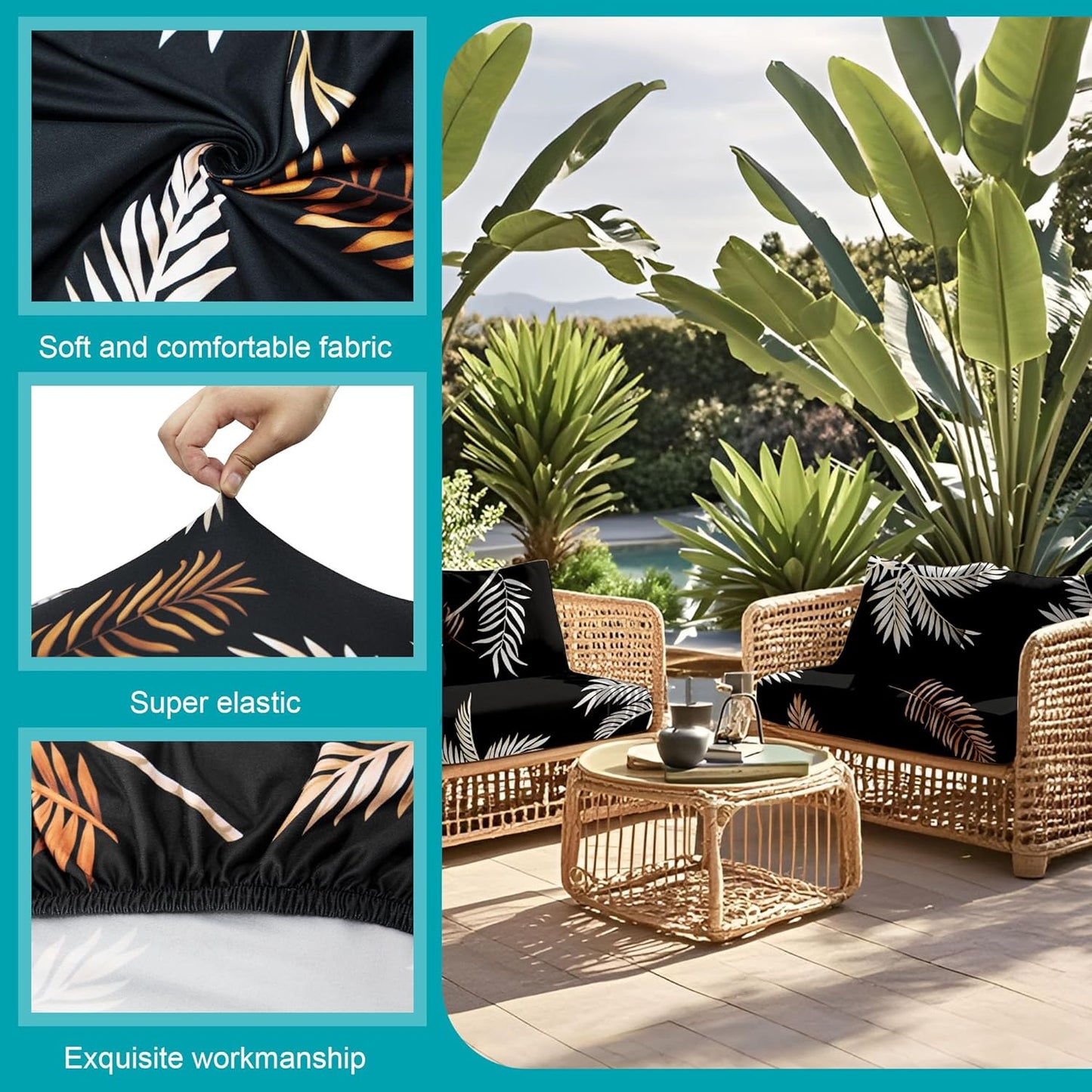 Skiennix 14-Piece Stretch Patio Cushion Covers - Washable Outdoor Couch Slipcovers | Coconut Trees Design