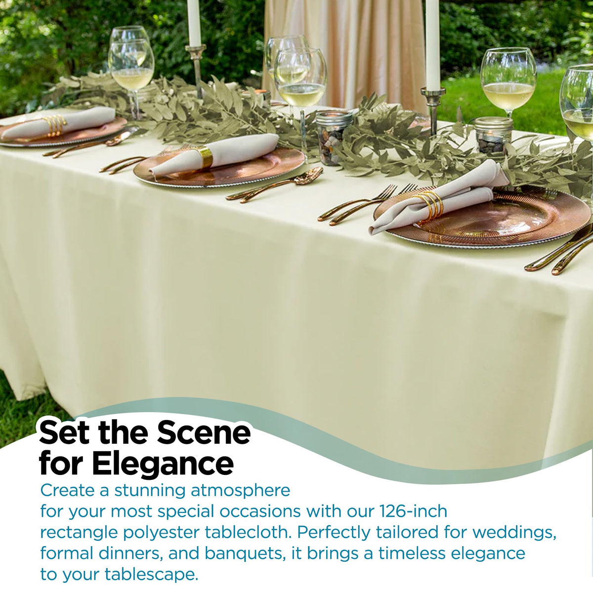 Leading Linens 2 pcs 60 x 126 Inch Rectangle Ivory Polyester Tablecloth