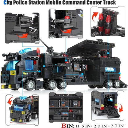 1110 PCS SWAT City Police Set Cop Car Building Set with Helicopter Boat Police Station Mobile Command Center Truck Toys in 25 Different Models Gifts for 6 Plus Year Old Kids Boys