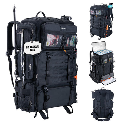 Goture Fishing Backpack with Cooler,72L Large 600D Tackle Backpack with Rod Holders,Dry & Wet Split Compartment,Adjustable Main Compartment,Rain Cover,Insulated Tactical Bag for Travel Camping Hiking