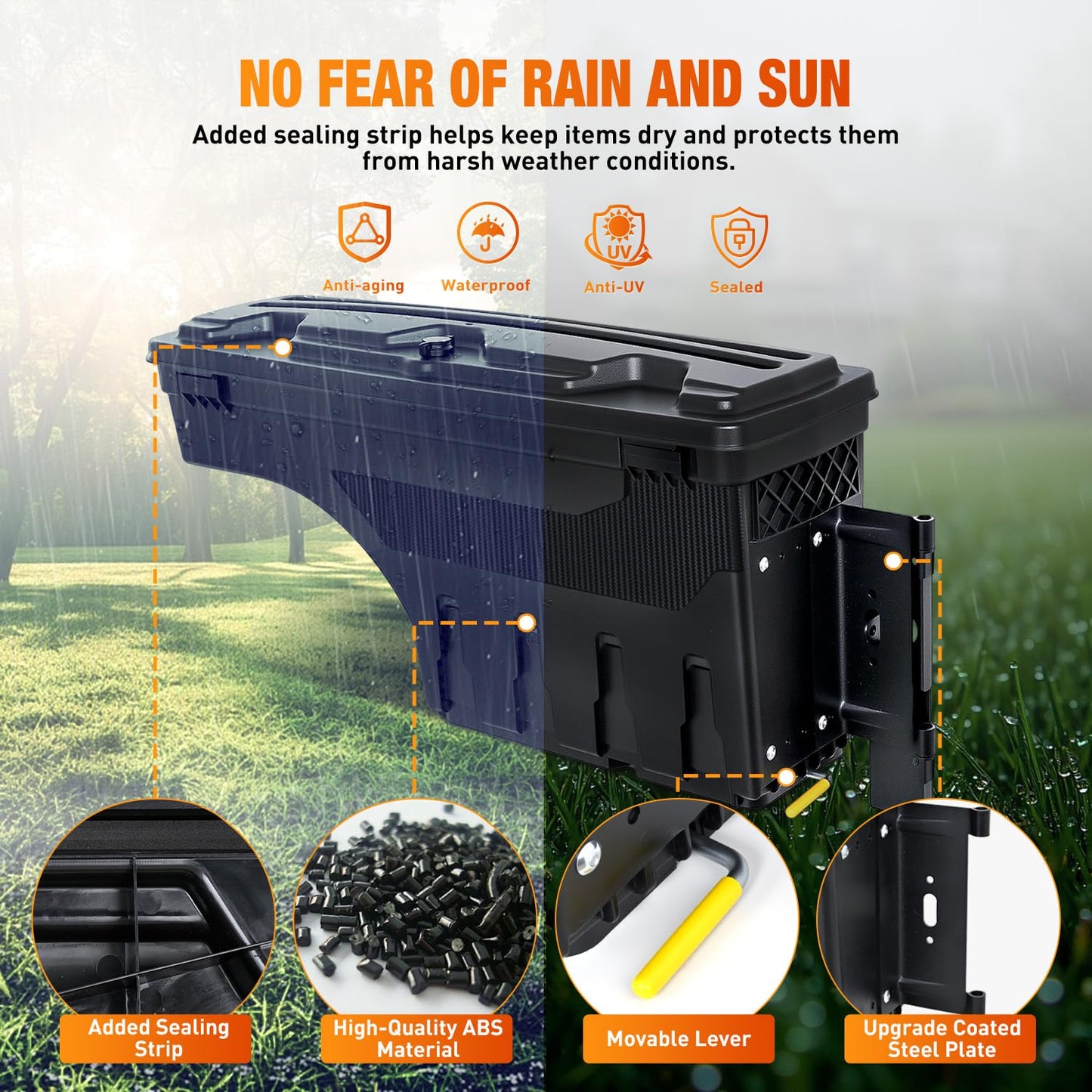 Nilight Truck Bed Tool Box Right Passenger Side Truck Tool Box Fit for Ford F-150 1999-2014 ABS Swing Case Truck Bed Storage Box with Lockable Lid Waterproof Wheel Well Toolbox Black