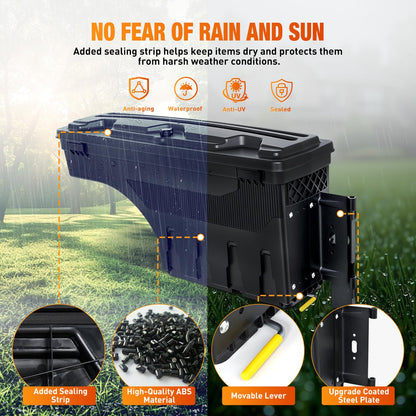 Nilight Truck Bed Tool Box Right Passenger Side Truck Tool Box Fit for Ford F-150 1999-2014 ABS Swing Case Truck Bed Storage Box with Lockable Lid Waterproof Wheel Well Toolbox Black