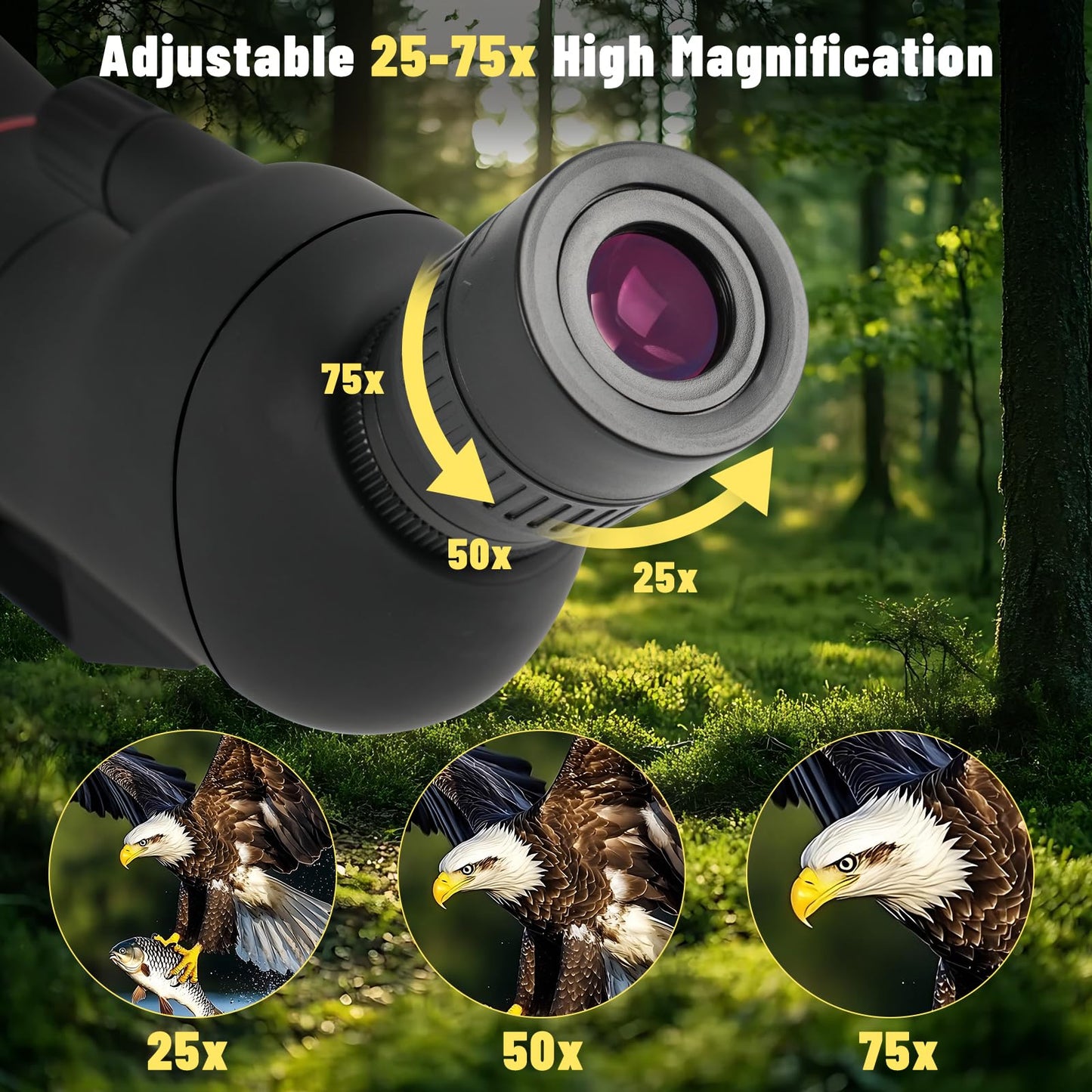 BOSTRON 25-75x100 Spotting Scope, BAK4 FMC Waterproof Spotter Scope with Tripod Phone Adapter, for Target Shooting Hunting Wildlife Bird Watching
