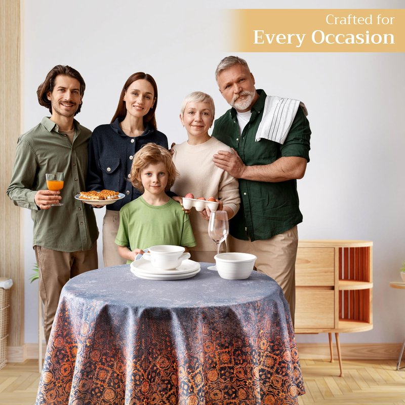 Maison d' Hermine Table Cloth Round Table 100% Cotton 63 Inches Fall Tablecloth Reusable Everyday Use for Thanksgiving Christmas Decorations Dining Farmhouse Party (Imperfection)