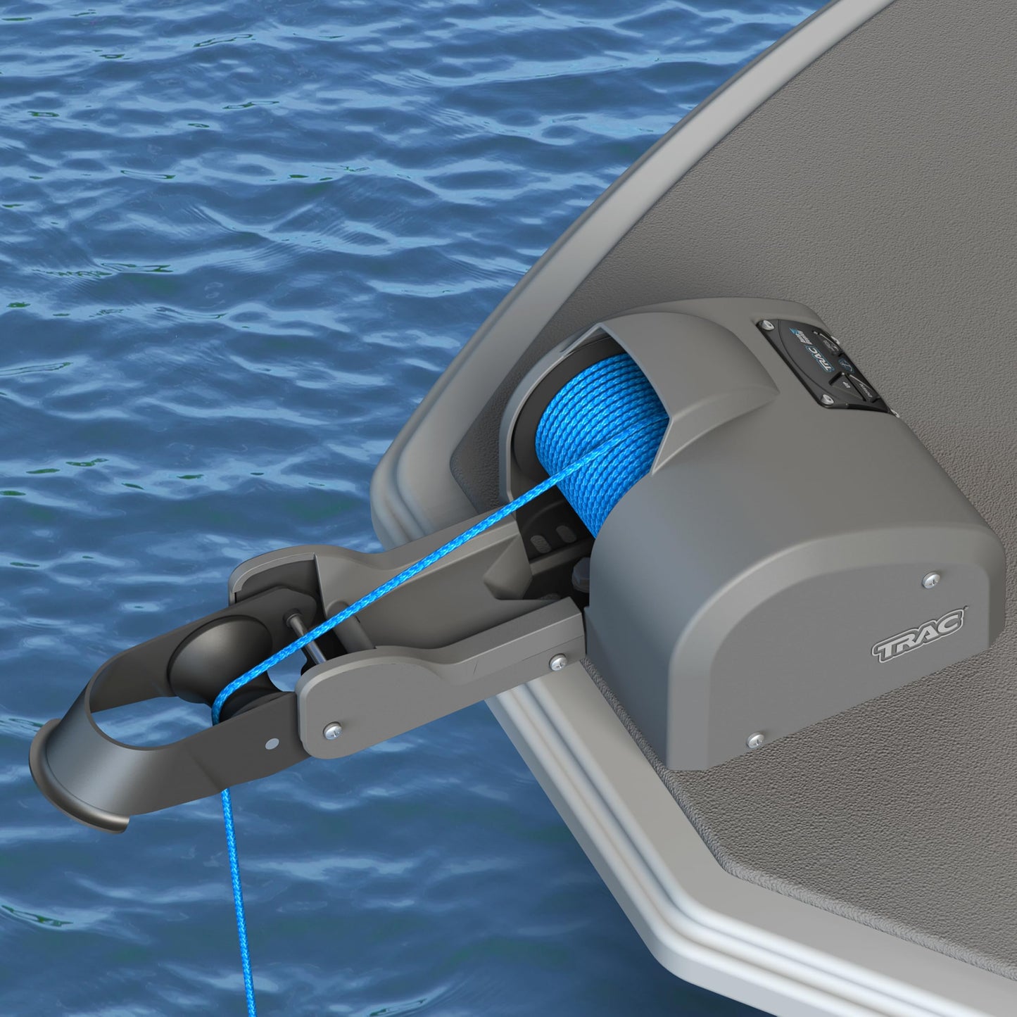 Trac Outdoors Deckboat 40 AutoDeploy-G3 Electric Anchor Winch - Anchors Up to 40 lb. - Includes 100-feet of Pre-Wound Anchor Rope with Use (69005), Gray