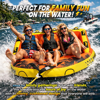 IWIQI Heavy-Duty Towable Tube for Boating, Boat Tubes with 840D Nylon Cover, Inflatable Water Sport Towables with Front Back Tow Points, Super Sofa Design,Maple Leaf 3 Rider