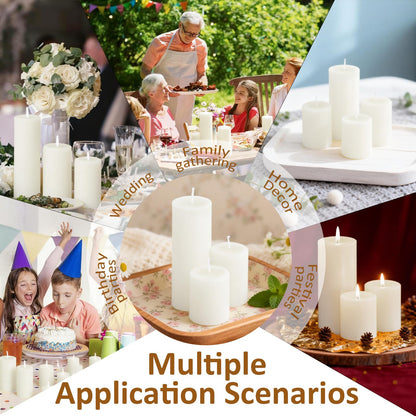 CHICERA 12-Pack White Pillar Candles Bulk Set - 2x3, 2x4, 2x6 Inch Unscented Dripless Pillar Candles for Weddings, Home Decor & Centerpieces - Clean Burning Smokeless Decorative Candles