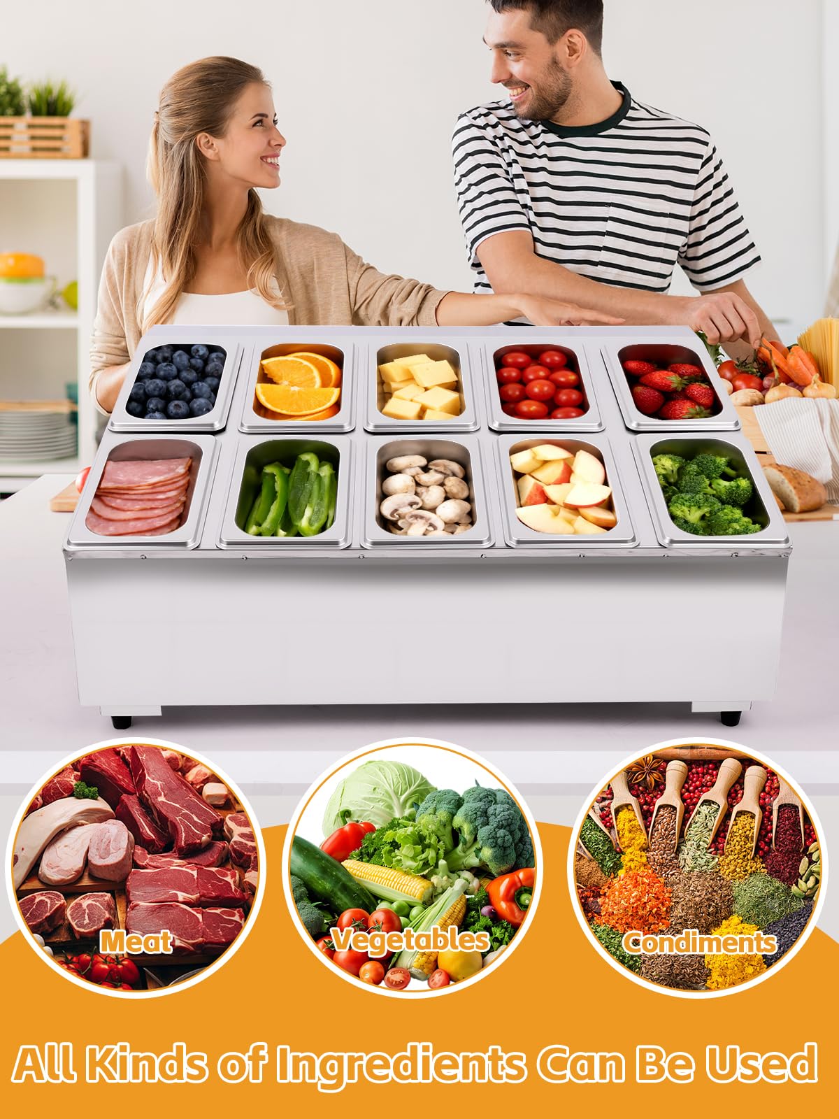 Lanstics Pizza Topping Station 10 Pans Pizza Storage Container Topping containers with Lids Spoon Condiment Organizers Buffet Containers Set for Restaurant Pizza Sauce Jam Fruit Ingredient