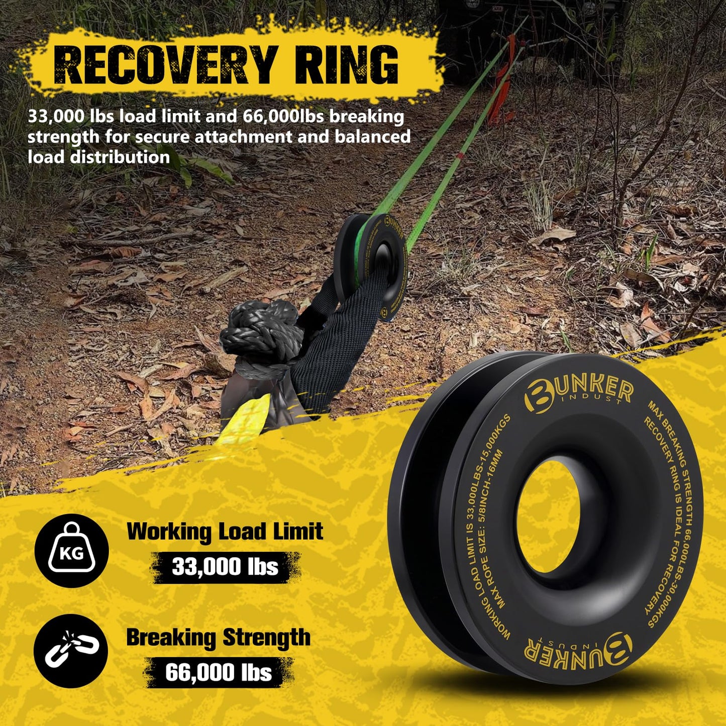 BUNKER INDUST Recovery Kit, 1"×30ft Kinetic Recovery Rope + 2 Soft Shackles + Recovery Ring+ Shackle Hitch Receiver + Winch Dampener+ Gloves+ Carry Bag, Off Road 4x4 Recovery Gear Winch Accessories