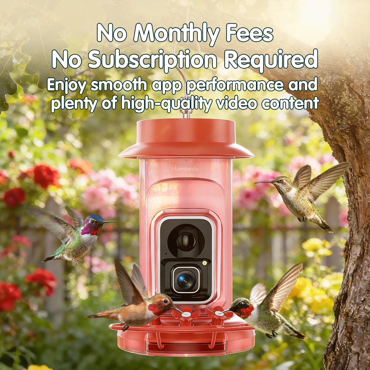 Humbirdy Hummingbird Feeder with Camera, 4K Ultra HD Video at 30fps, 10x Slow-Motion at 120fps,1.9in Closer Focus, No Subscription,Leak Proof, Ant Moat,Solar Powered, 2.4G&5G Wi-Fi,Bird Lover Gift