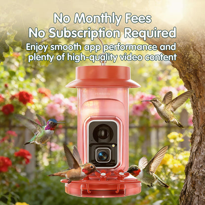 Humbirdy Hummingbird Feeder with Camera, 4K Ultra HD Video at 30fps, 10x Slow-Motion at 120fps,1.9in Closer Focus, No Subscription,Leak Proof, Ant Moat,Solar Powered, 2.4G&5G Wi-Fi,Bird Lover Gift