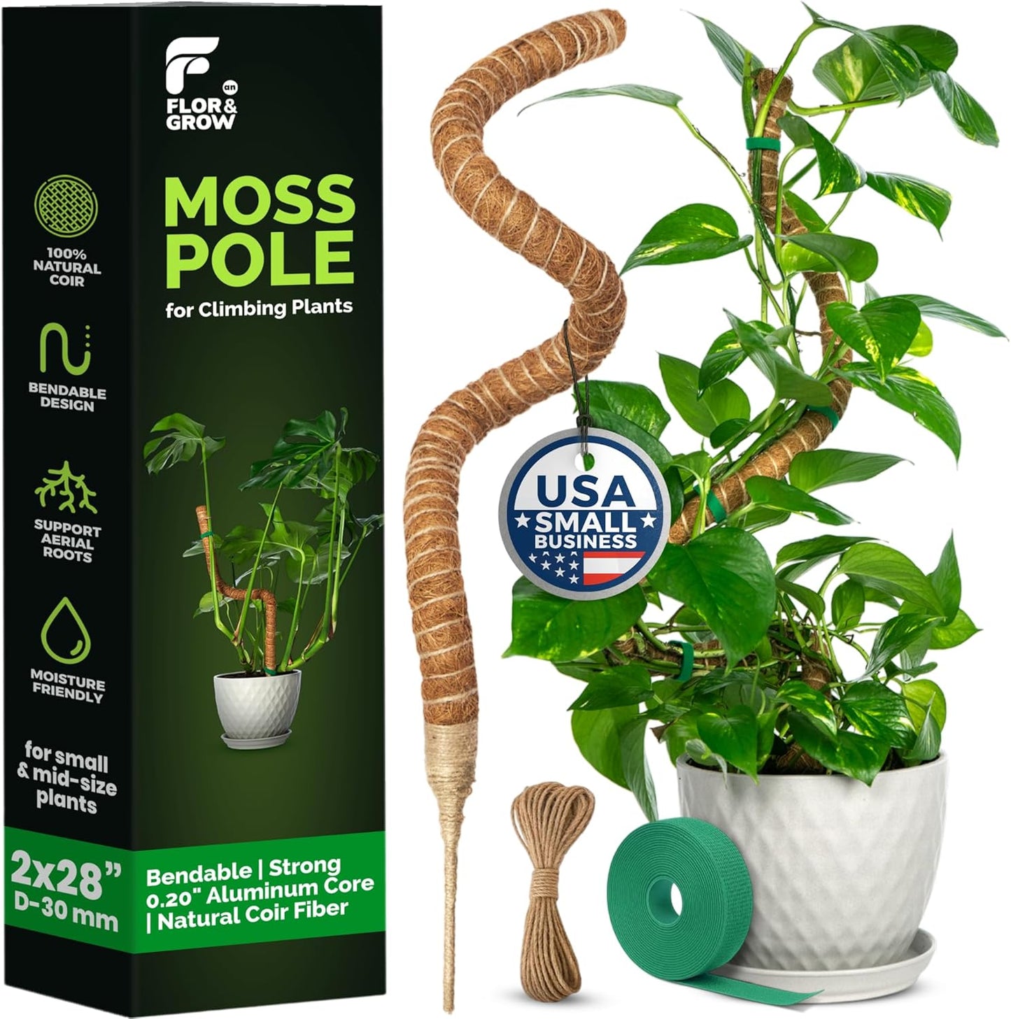Monstera Plant Support Stakes - 28" Sturdy Moss Poles for Indoor Climbing Plants | 2 Pack