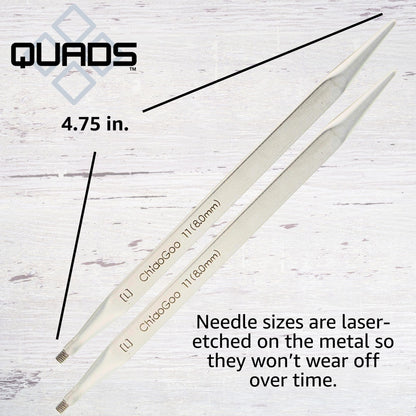 ChiaoGoo Quads 5 in. (13cm) US 8 (5 mm) Interchangeable Circular Knitting Needle Tips Stainless Steel [S] (uses Small Cables) with Stitch Holder