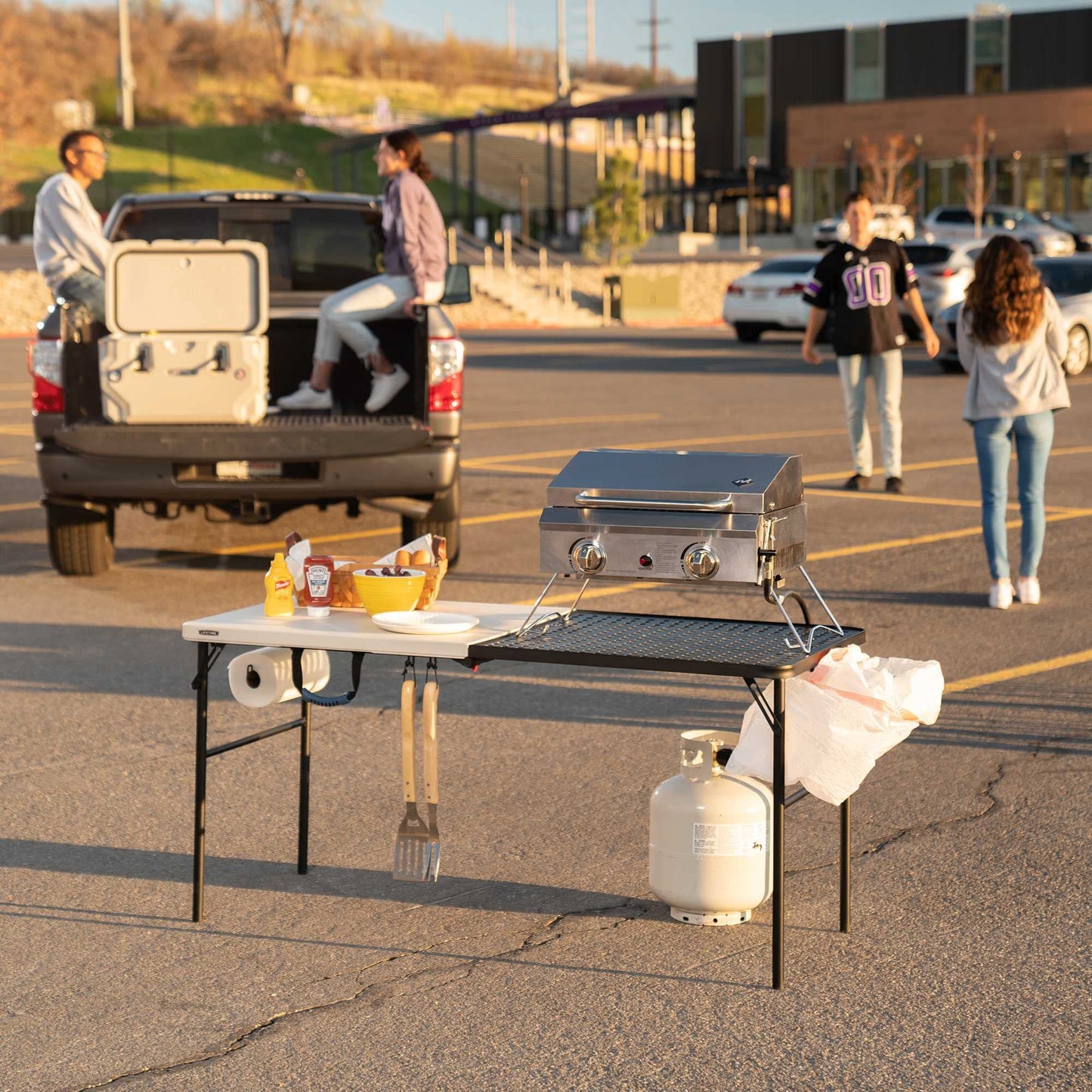 LIFETIME Folding Tailgate Table with Grill Rack, Portable Outdoor Camping Station, 5-Foot