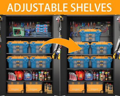Upgraded Tall & Wide Metal Storage Cabinet with Doors & 4 Adjustable Shelves | Heavy-Duty Black Lockable Garage Cabinet with Wheels & Pegboard for Office, Gym, Basement, Warehouse (Black)