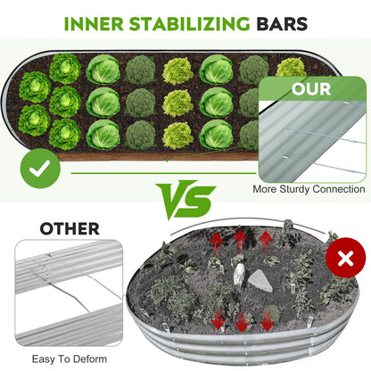 ZORMY Galvanized Raised Garden Bed Outdoor- 8x2x1.4ft Oval Steel Raised Beds for Gardening, Metal Planter Box with Protective Strip and Gloves for Vegetables, Flowers, Fruits(Brown)
