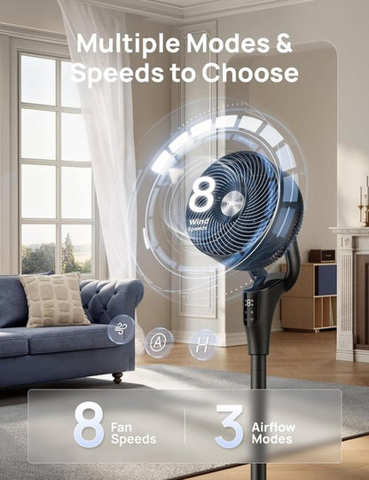 DREO Quiet Oscillating Fan - 90ft Airflow, 20dB Noise Level, Adjustable Height 38-42'' | 8+ Speed Modes