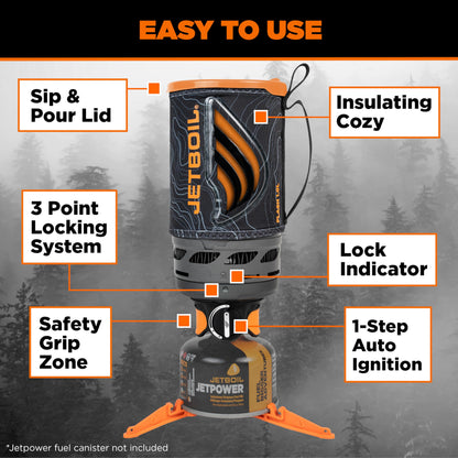 Jetboil Flash Java 1.0L Portable Fast Boil Stove with Silicone French Press and 1-Step Auto Ignition for Camping and Backpacking, Propane/Isobutane Burner with Cooking Cup, Topo