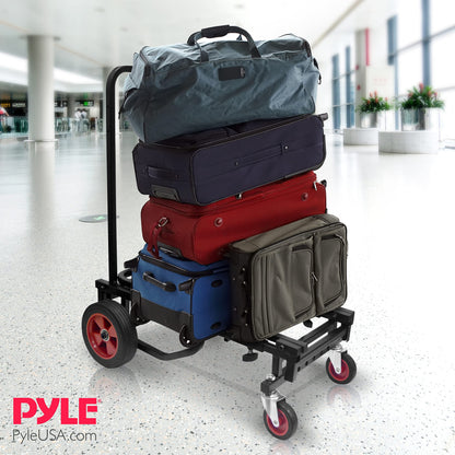 Pyle Compact Folding Adjustable Equipment Dolly - Heavy Duty Multi‑Function Convertible Cart Hand Truck/Platform Cart with Wheels - Expandable Up to 25.24" to 40.24" - 200LBS MAX Load Capacity