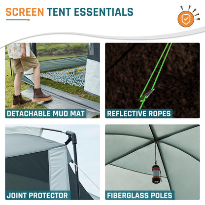 Screen House Tent 13x9ft Screen Room Mesh Gazebos w/ 2 Magnetic Doors, Included Projection Screen, Camping Tent Screened Canopy Shelter for Outdoor Patios Backyards Activities (Gray)