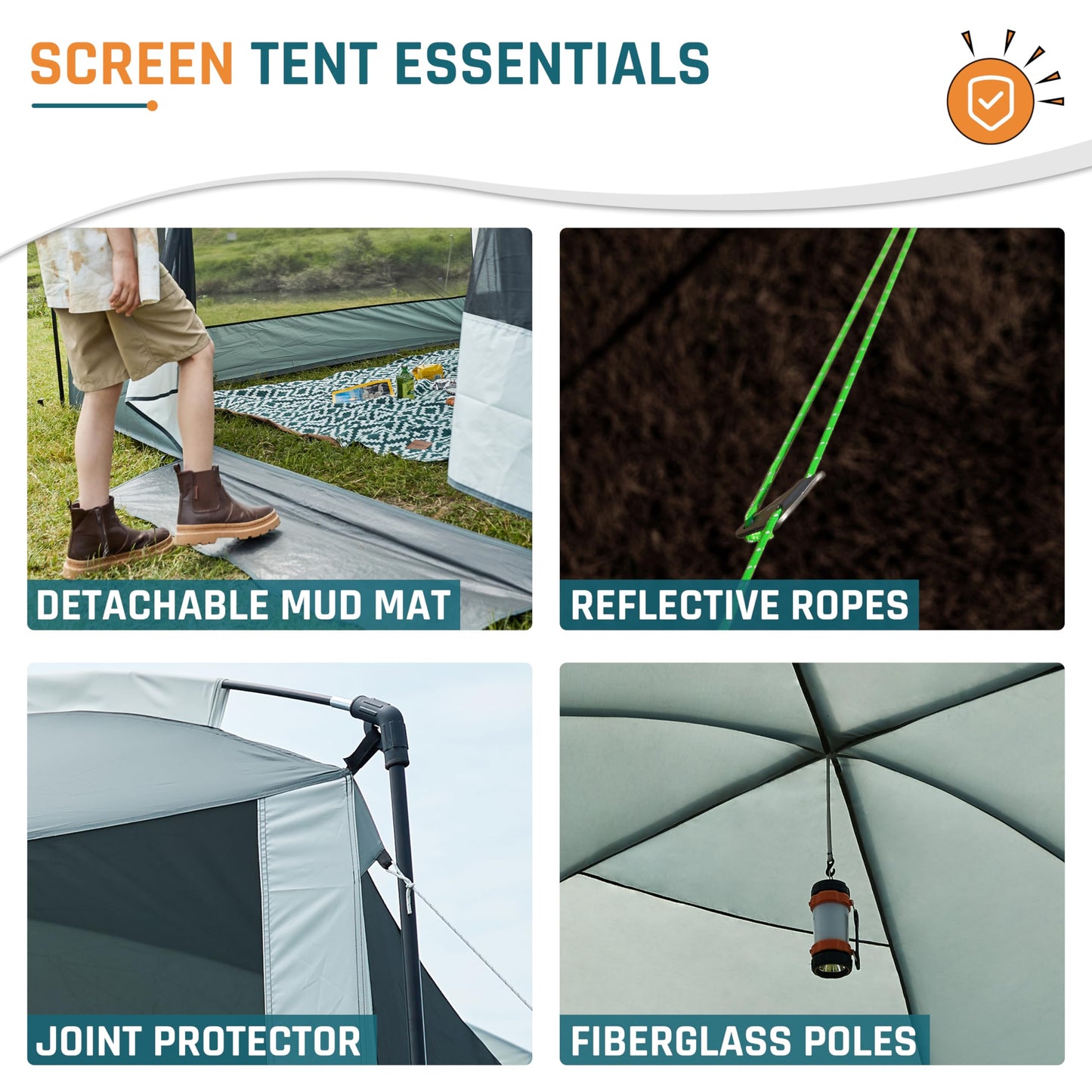 Screen House Tent 13x9ft Screen Room Mesh Gazebos w/ 2 Magnetic Doors, Included Projection Screen, Camping Tent Screened Canopy Shelter for Outdoor Patios Backyards Activities (Gray)