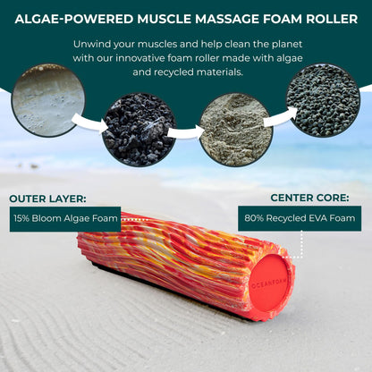 Oceanfoam Tidal Roller - Black Marbled - Muscle Massage Foam Roller for Back Pain & Stretching - Firm and Ergonomic Wide Wave Textured - Yoga, Athletics, & Wellness - Full Size, 20" x 5"