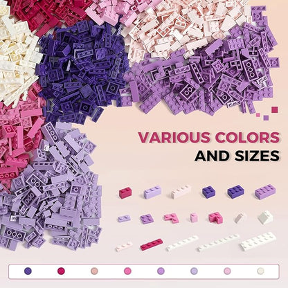 1000 Pieces Classic Building Bricks Classic Stackable Base Plates 3 6.3 x 6.3 White Pink and Purple Base Plates Compatible with All Major Brands Toys for Ages 6-7-8-13 Girls