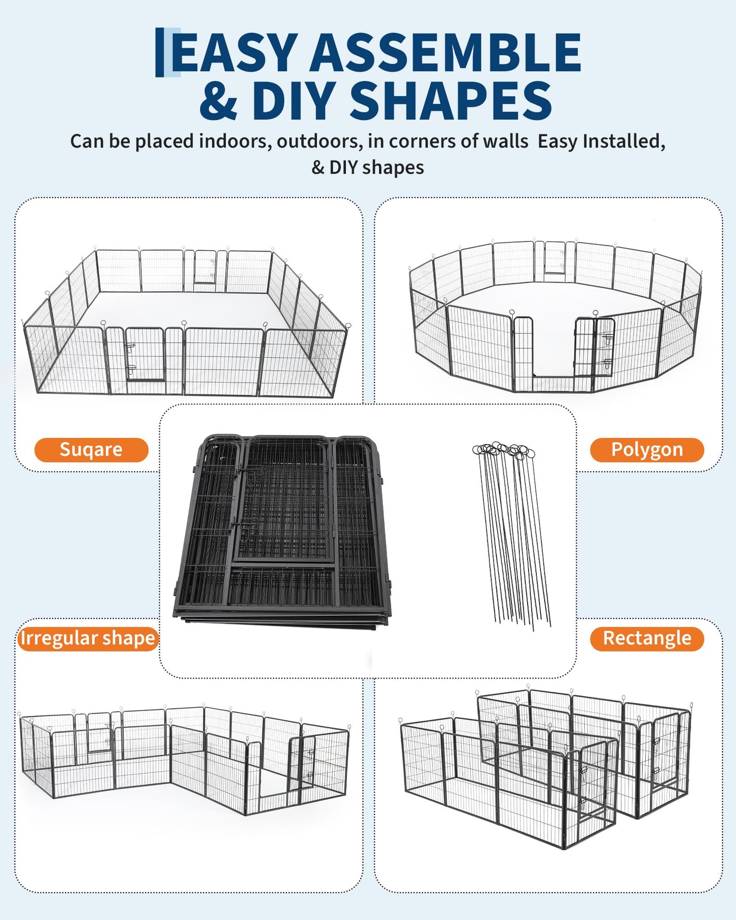Garvee Outdoor Dog Playpen,Heavy Duty Metal Pet Exercise Pen,24 Inch, 16 Panels Metal Dog Fence with Gate, Pet Fence for Large/Small Dogs, Portable Dog Fence for RV Camping, Yard