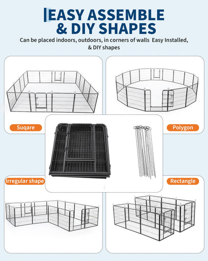 Garvee Outdoor Dog Playpen,Heavy Duty Metal Pet Exercise Pen,24 Inch, 16 Panels Metal Dog Fence with Gate, Pet Fence for Large/Small Dogs, Portable Dog Fence for RV Camping, Yard