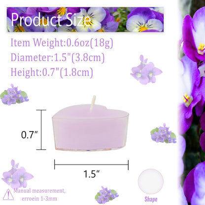 Purple Tea Lights Set of 24, Violet Scented Tealight Candles, Handmade Tea Candles, Long Burning Tealights for Romantic Wedding Home Decor Gift