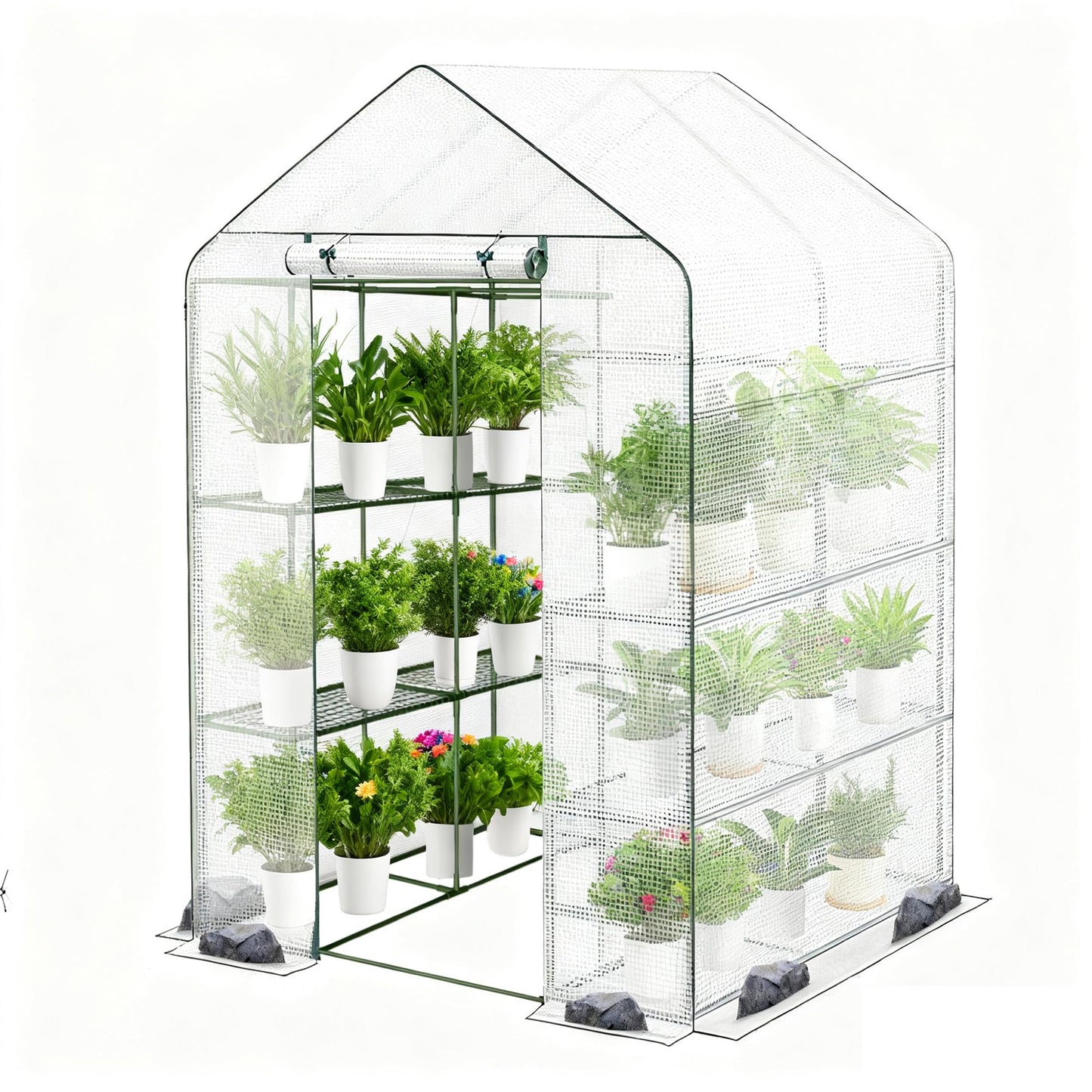 Carotex Walk-in Greenhouse, 48 x 73 x 75 Inch Outdoor Plant Green House with 3 Tiers 12 Shelves, Heavy Duty Steel Frame & Thicken PE Cover, Portable Greenhouses for Balcony, Patio, Deck, Gardening