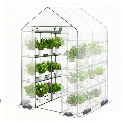 Carotex Walk-in Greenhouse, 48 x 73 x 75 Inch Outdoor Plant Green House with 3 Tiers 12 Shelves, Heavy Duty Steel Frame & Thicken PE Cover, Portable Greenhouses for Balcony, Patio, Deck, Gardening
