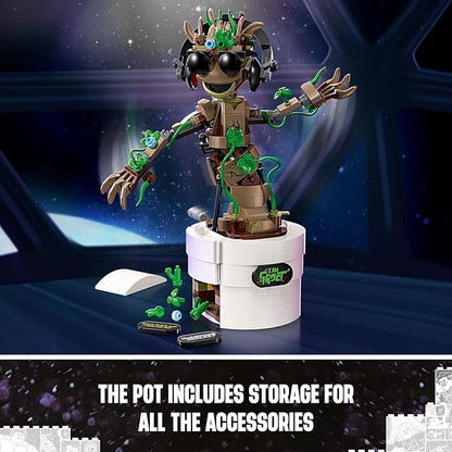 LEGO Marvel Dancing Groot Guardians of The Galaxy Toy Buildable Birthday Gift Marvel Toy Super Hero Hand-Operated Interactive Playset Marvel Gift for Kids Animated Groot Figure 76297