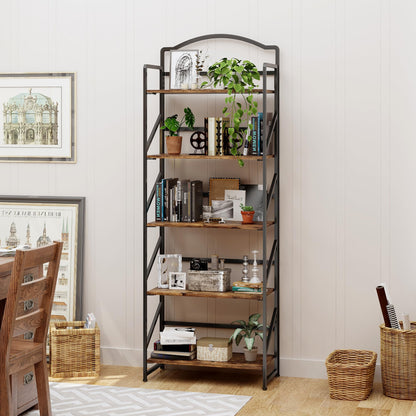 BHG No Assembly Folding Bookshelf for Living Room,Semicircle Collapsible Book Shelf for Home Office, Portable Bookcase Storage Organizer Rack Shelves
