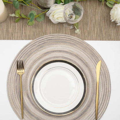 SHACOS Round Braided Placemats 15 inch Set of 4 Variegated Washable Kitchen Table Placemats for Home Wedding Party (Rainbow Gray, 4)