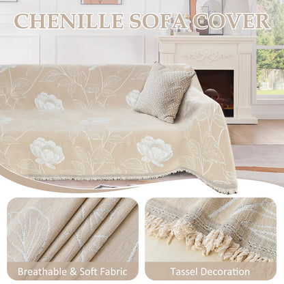 SYJOVIA 1OO% Waterproof Sectional Couch Covers for Dogs L Shaped Corner Sofa Cover Washable Chenille Sofa Slipcovers Blanket Modern Jacquard Pet Furniture Protector (91"x276", Beige Flower)