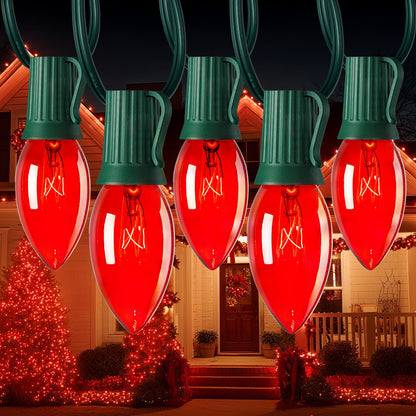 Minetom C9 Christmas String Lights, 50ft Red Bulbs, Green Wire, Outdoor/Indoor Holiday Decoration