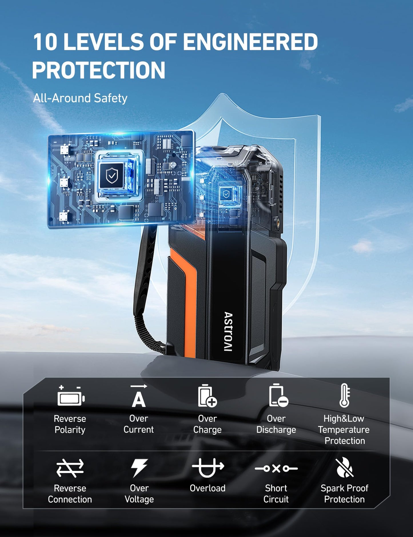 AstroAI Jump Starter with Air Compressor, Car Battery Jump Starter Portable with 150PSI Cordless Auto-Shutoff Tire Inflator, 12V Battery Charger Booster (Gold)