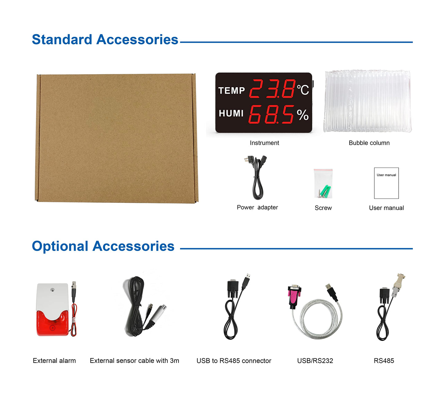 Industry Rated High Accuracy Large 5-Inch LED Display Thermometer & Hygrometer