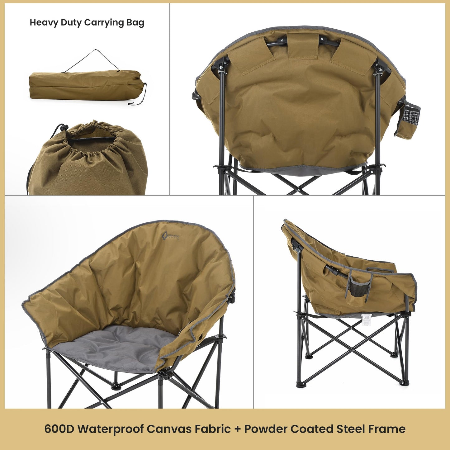 ARROWHEAD OUTDOOR 2-Pack Oversized Heavy-Duty Club Folding Camping Chair w/Pocket, Cup Holder, Portable, Padded, Moon, Round, Saucer, Supports 330lbs